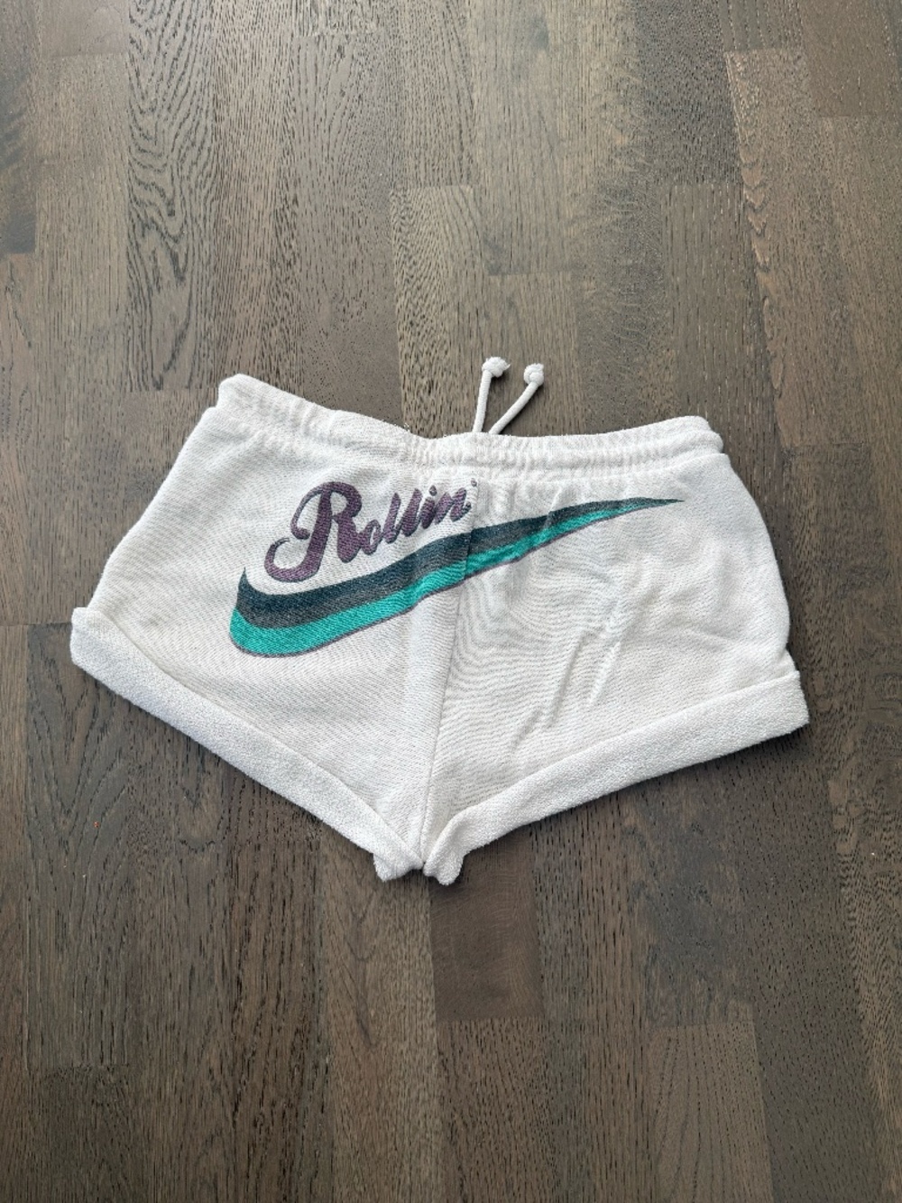 White Terrycloth Rollin’ Lounge Shorts Size Small Drawstring Retro Y2K Festival
